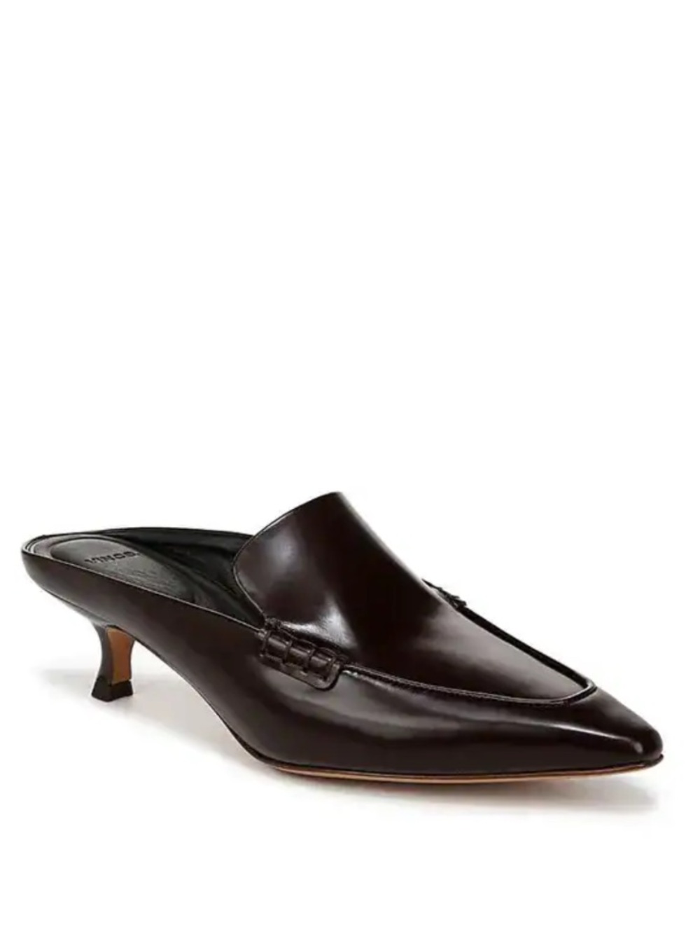 Vince Kitten Heels Samy Pointes Toe in Ganache Brown Glossed-Leather